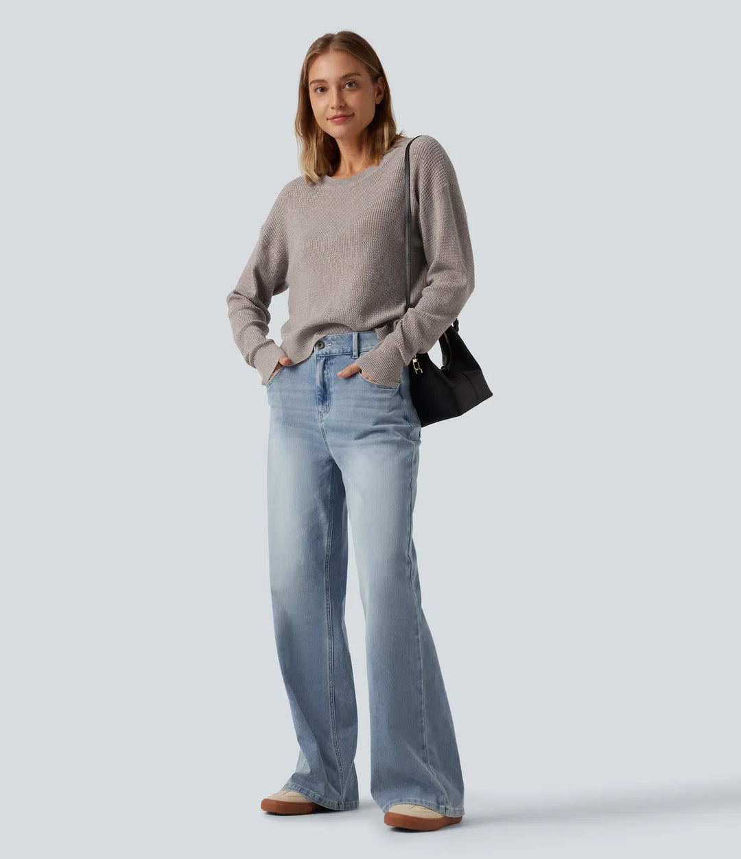 Round Neck Long Sleeve Cut-Out Back Casual Jumper