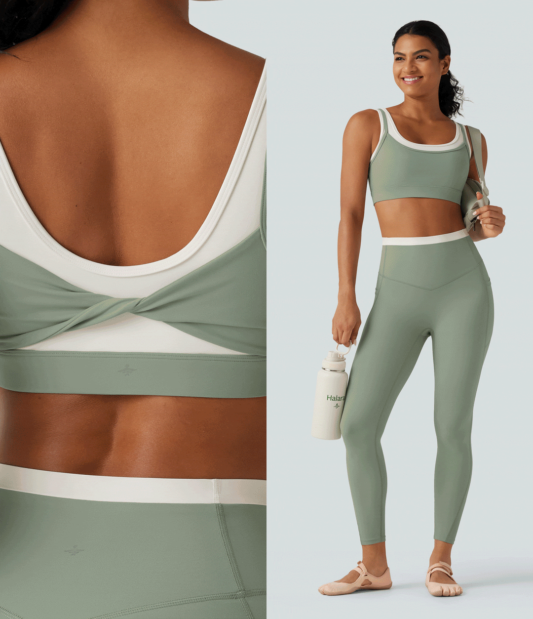 Halara UltraSculpt Medium Support U Neck Built-in Bra Twisted colourBlock Yoga Sports Bra