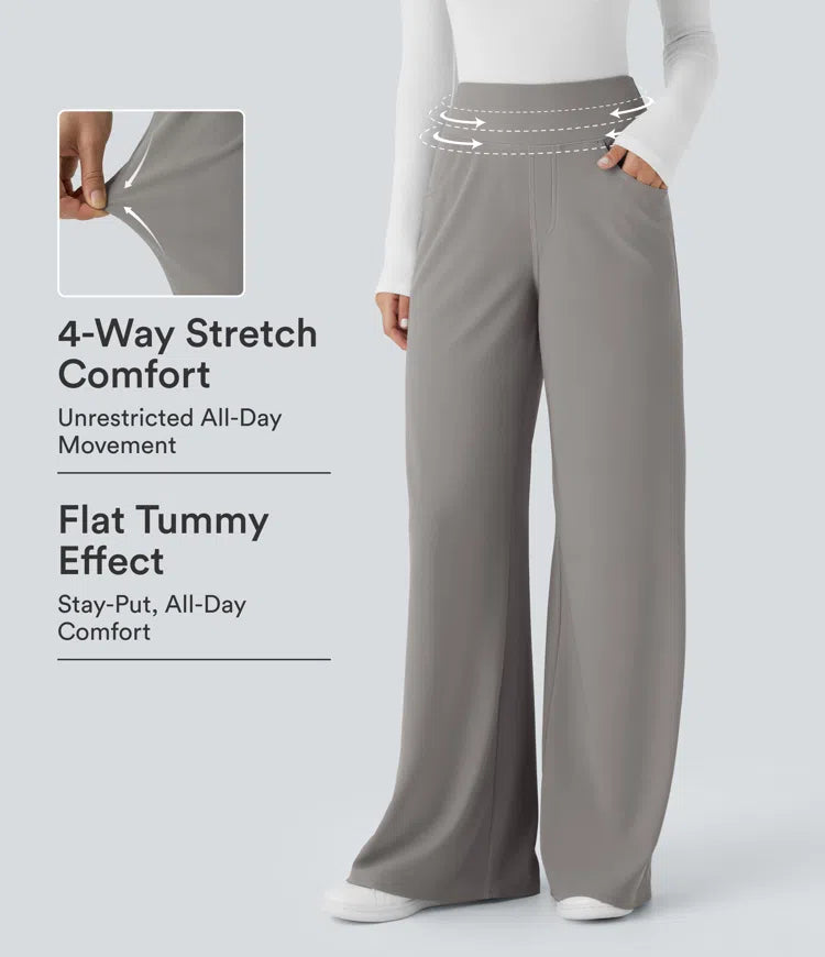 Halara Flex High Waisted Tummy Control Pockets Wide Leg Micro Waffle Work Trousers