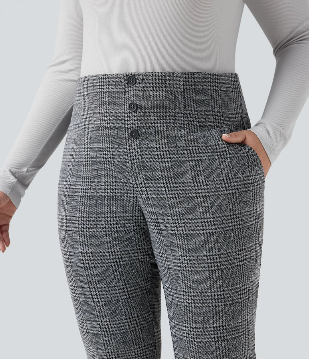 Halara Flex High Waisted Houndstooth Plaid Skinny Work Plus Size Trousers with Pockets