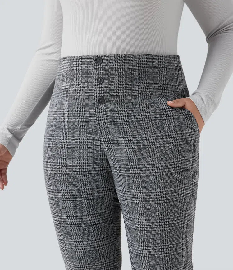 Halara Flex High Waisted Houndstooth Plaid Skinny Work Plus Size Trousers with Pockets