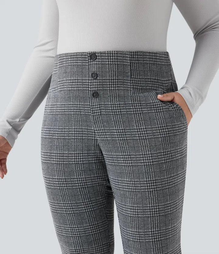 Halara Flex High Waisted Houndstooth Plaid Skinny Work Plus Size Trousers with Pockets
