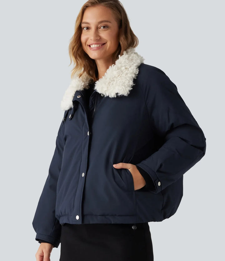 Collared Long Sleeve Casual Padded Jacket with Pockets
