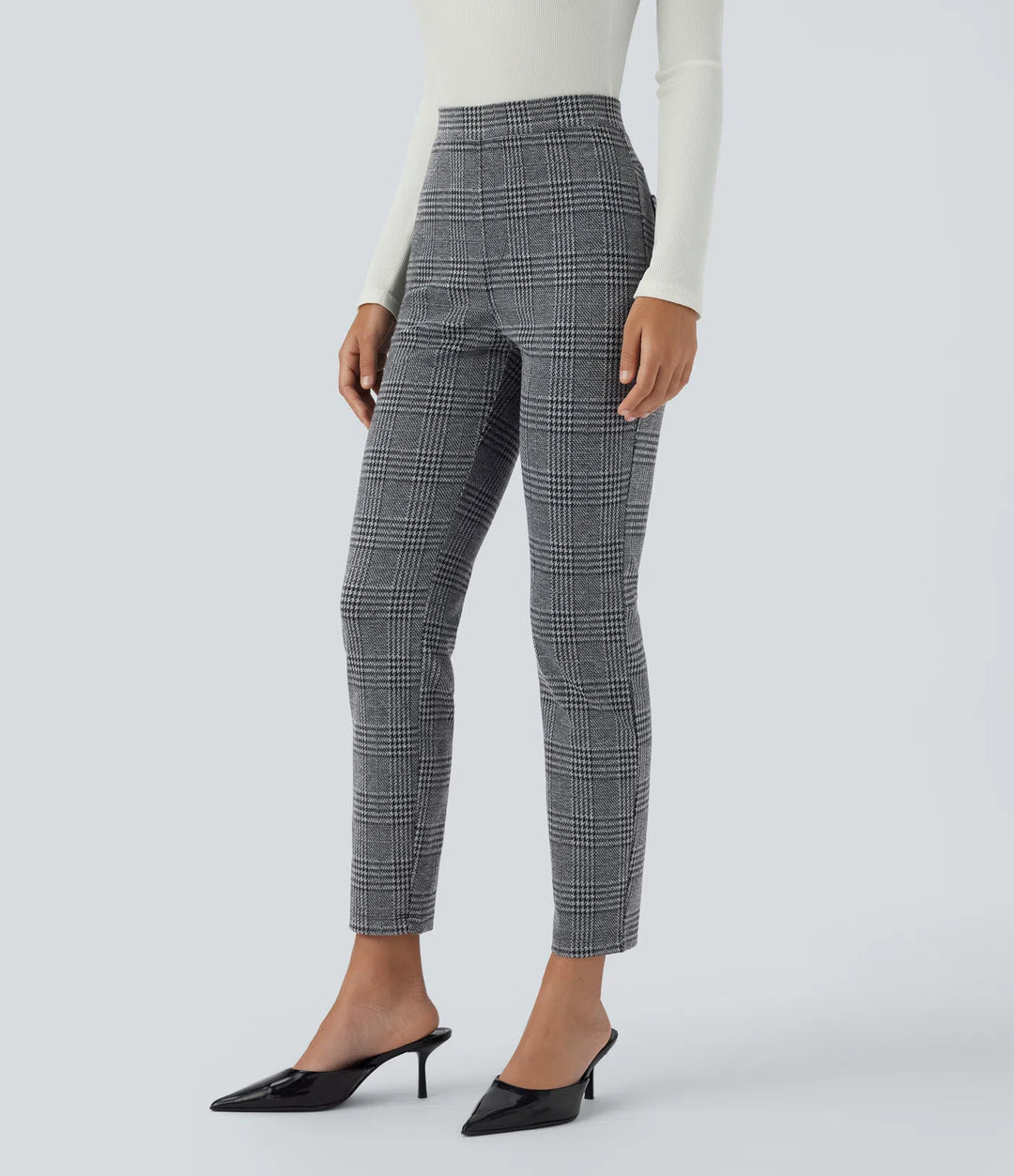 Halara Flex High Waisted Pocket Houndstooth Plaid Skinny Work Trousers