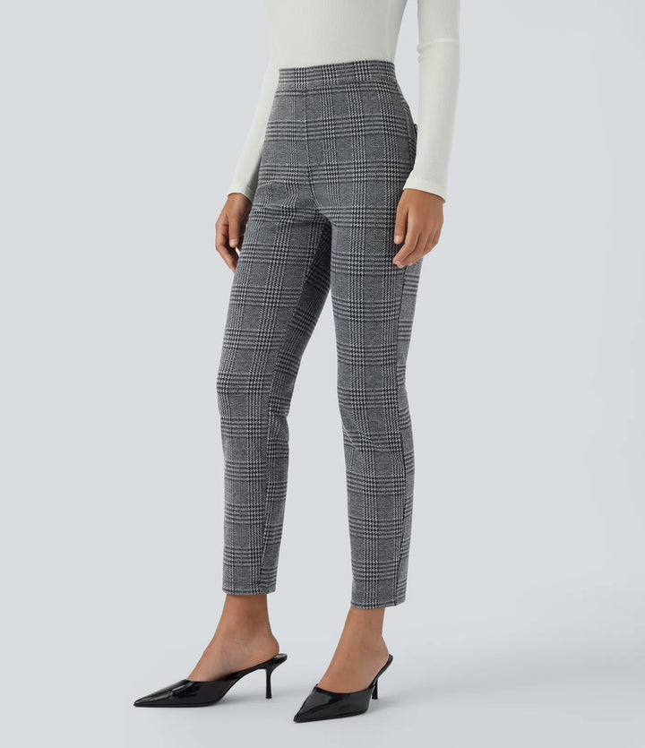 Halara Flex High Waisted Pocket Houndstooth Plaid Skinny Work Trousers