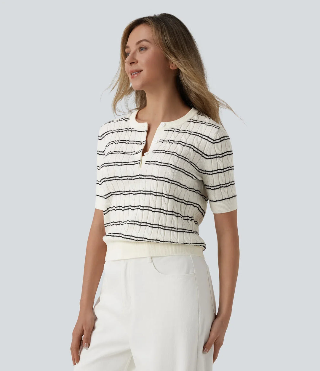 Henley Short Sleeve Stripes Work Jumper