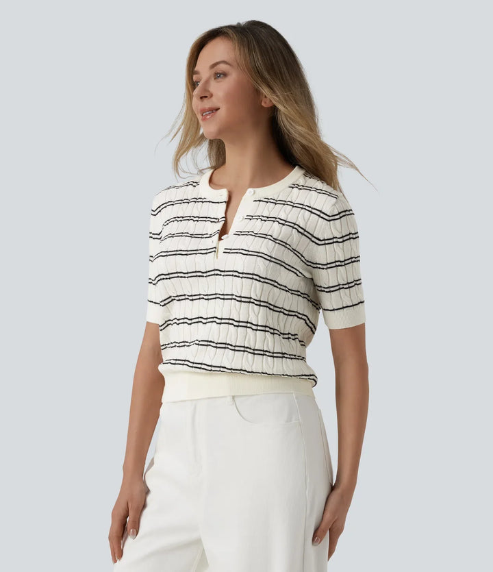 Henley Short Sleeve Stripes Work Jumper