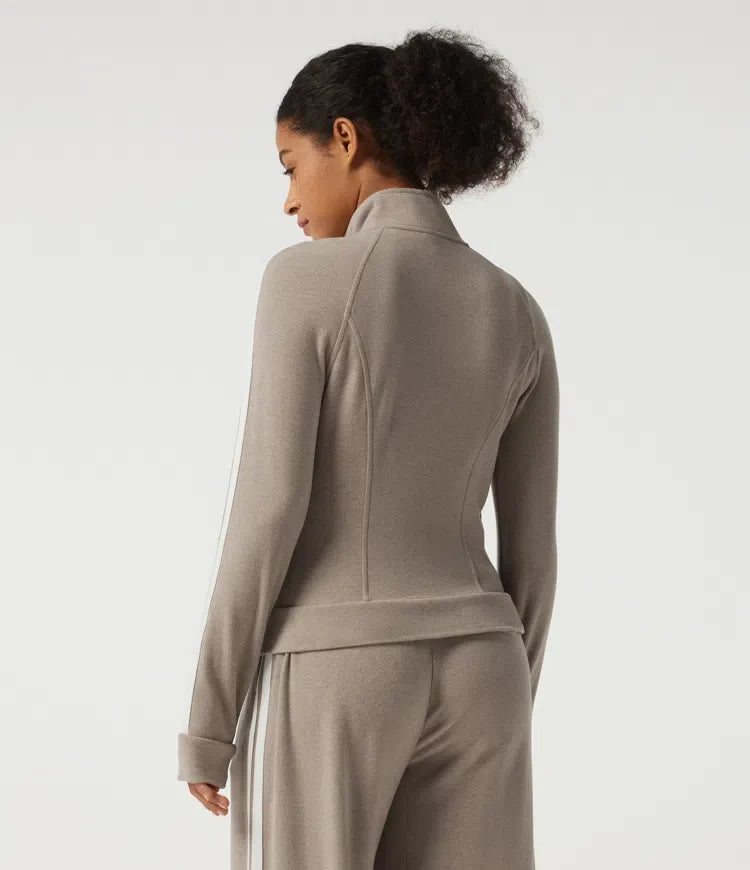 Stand Collar Raglan Long Sleeve Stripe Running Jacket with Pockets