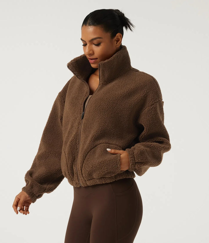 Turtleneck Long Sleeve Yoga Sherpa Jacket with Pockets