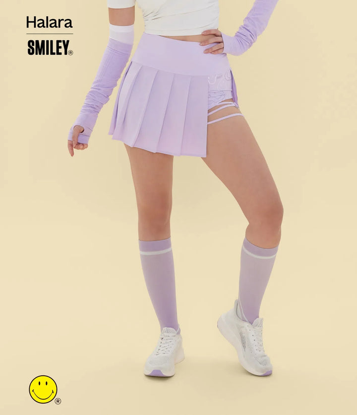 Halara X Smiley® Breezeful High Waisted Pleated 2-in-1 Asymmetric Hem Quick Dry Mini Dance Skirt with Pockets