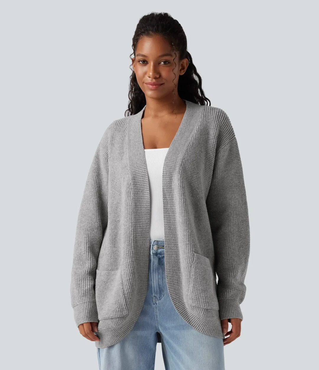 Open Front Long Sleeve Casual Cardigan with Pockets