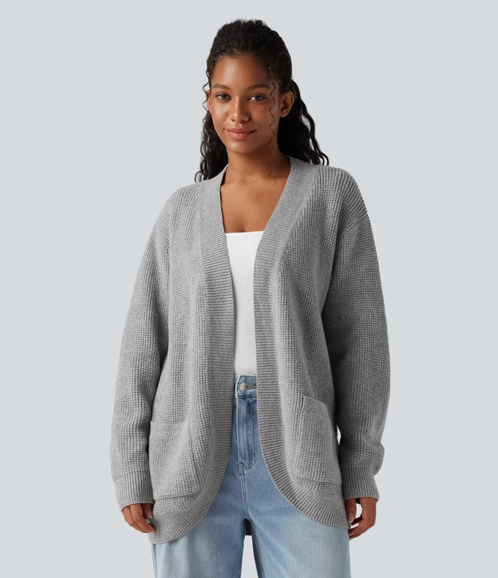 Open Front Long Sleeve Casual Cardigan with Pockets