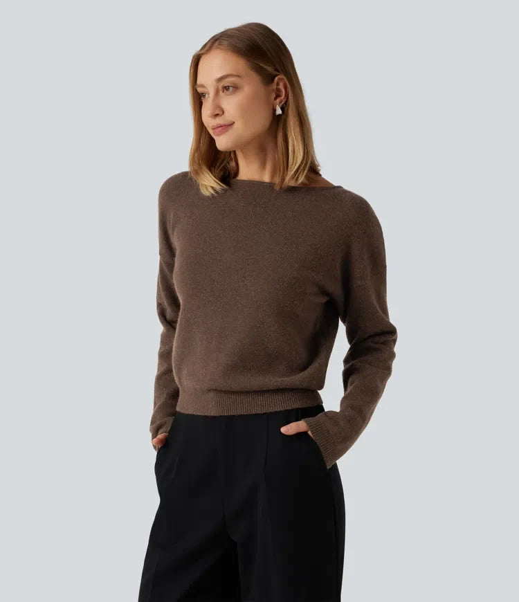 Boat Neck Long Sleeve Casual Jumper
