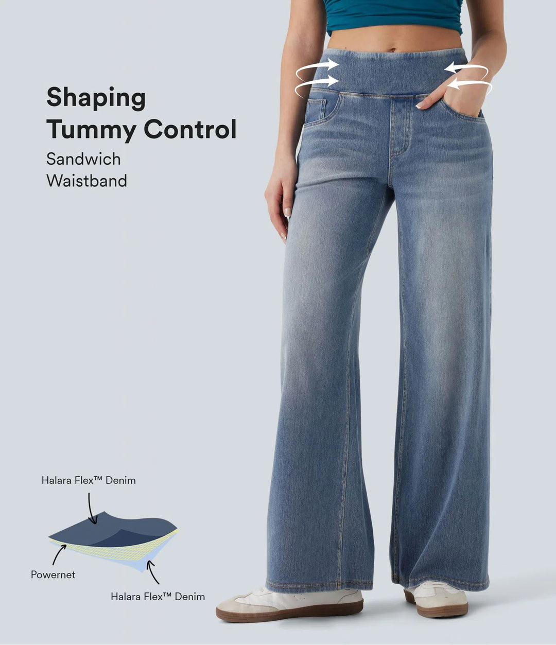 Halara Flex Mid Rise Tummy Control Casual Baggy Jeans with Pockets
