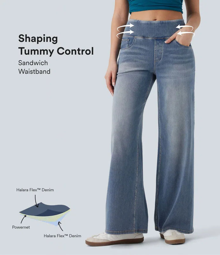 Halara Flex Mid Rise Tummy Control Casual Baggy Jeans with Pockets