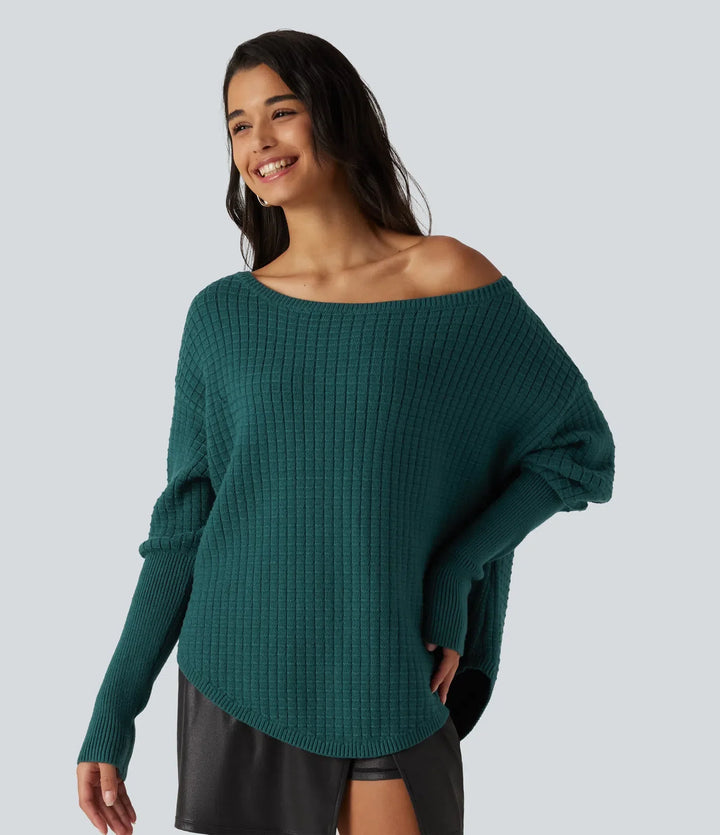 Off Shoulder Batwing Long Sleeve Work Jumper