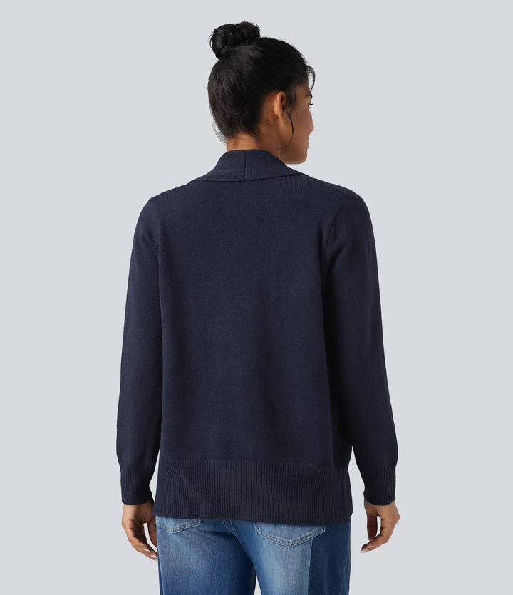 Lapel Long Sleeve Casual Cardigan with Pockets