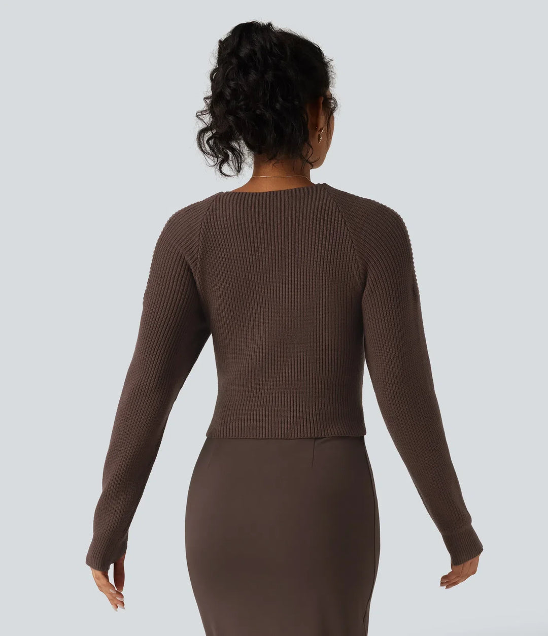 V Neck Crossover Batwing Long Sleeve Thumb Hole Casual Jumper