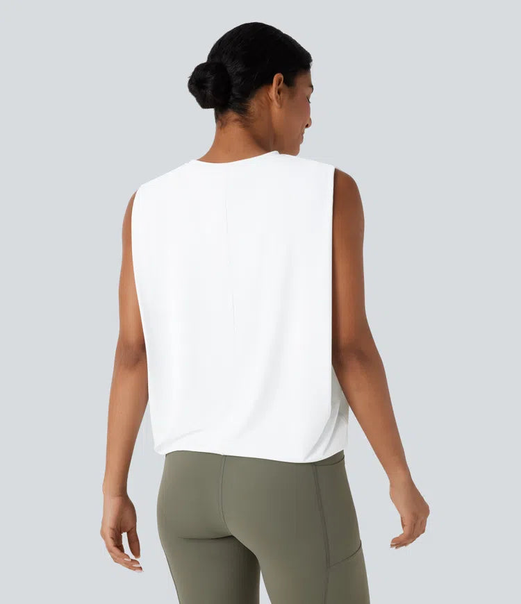 Round Neck Ruched InstantCool Yoga Tank Top-UPF50+