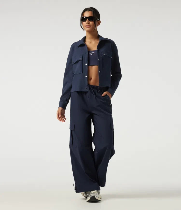 Lapel Dropped Long Sleeve Waffle Casual Jacket with Pockets
