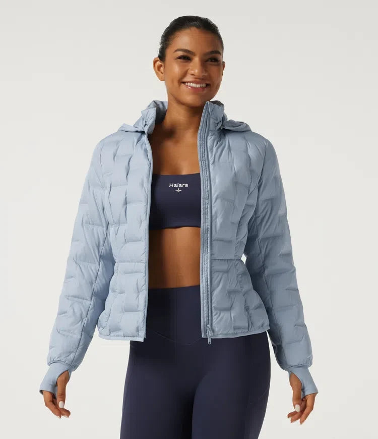 Removable Hood Long Sleeve Quilted Casual Down Jacket with Pockets and Thumb Holes