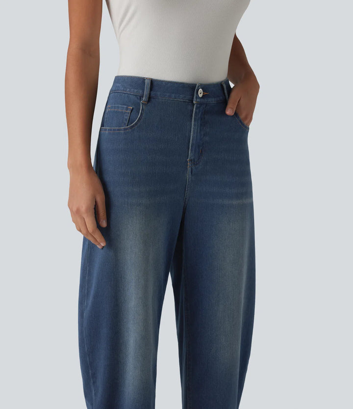 Halara Flex Mid Rise Barrel Leg Casual Jeans with Pockets