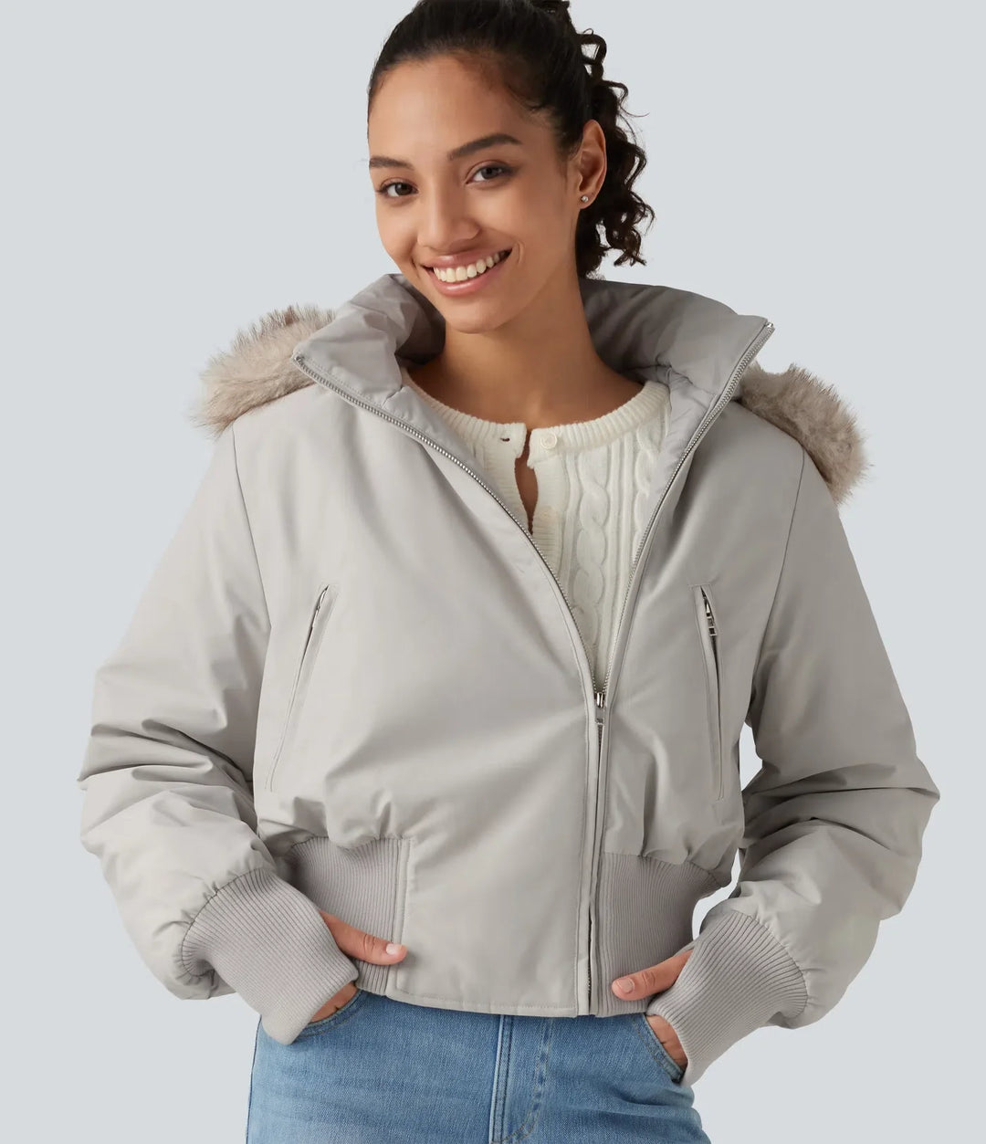 Hooded Long Sleeve Casual Padded Jacket with Pockets and Thumbholes