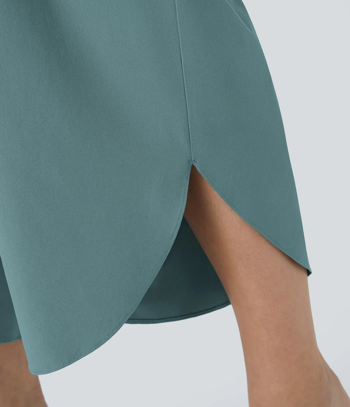 Breezeful High Waisted Crossover Side Pocket Split Quick Dry Resort Plus Size Trousers