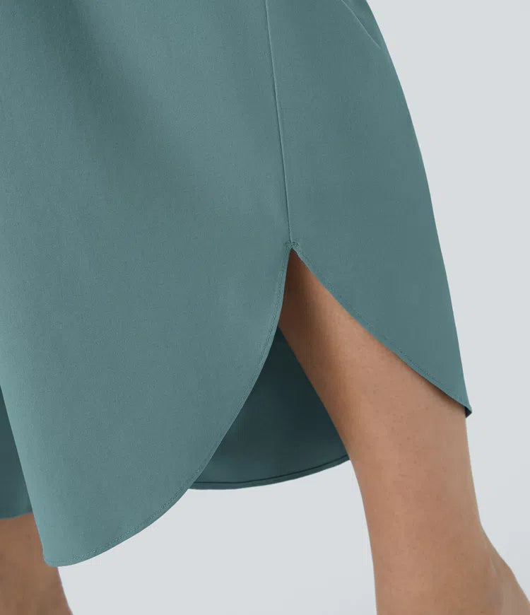 Breezeful High Waisted Crossover Side Pocket Split Quick Dry Resort Plus Size Trousers