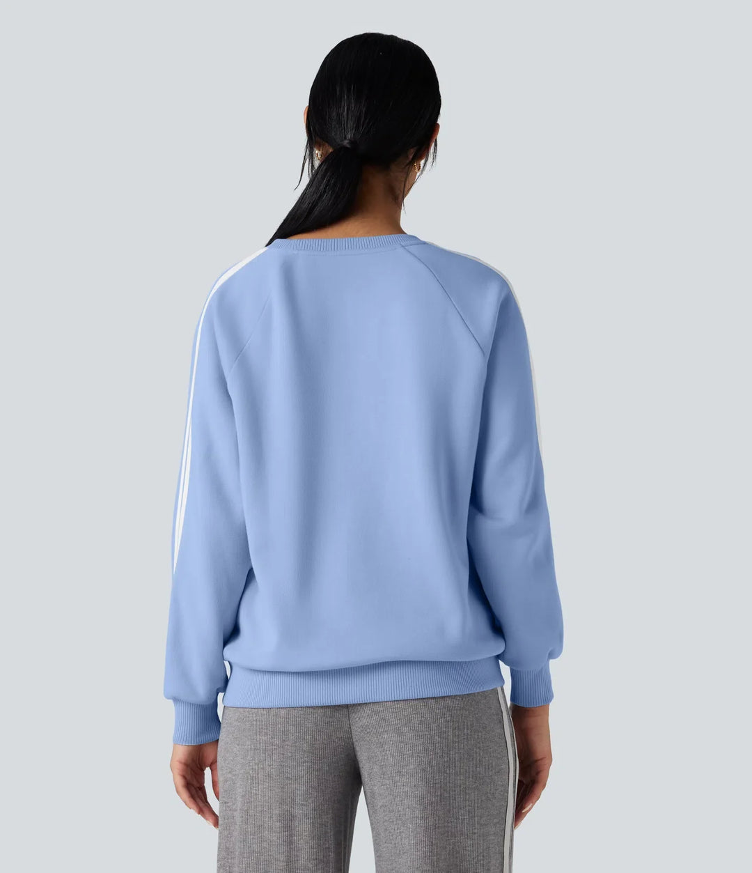 Round Neck Long Sleeve Color Block Fleece Casual Sweatshirt with Pockets