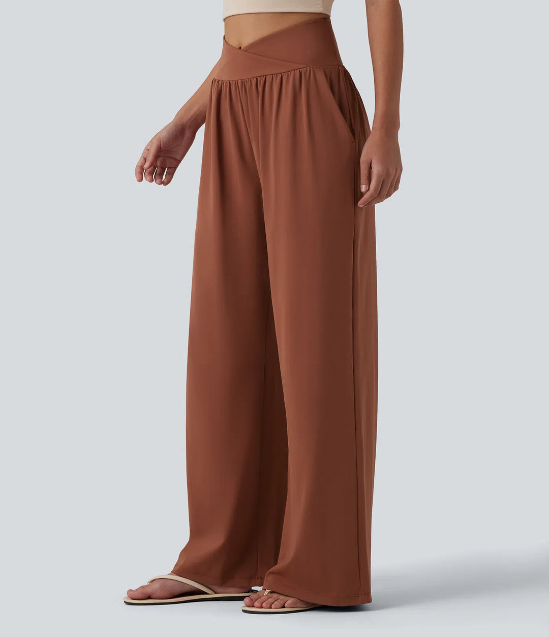 SoftlyZero Airy Crossover High Waisted InstantCool Casual Baggy Trousers with Pockets