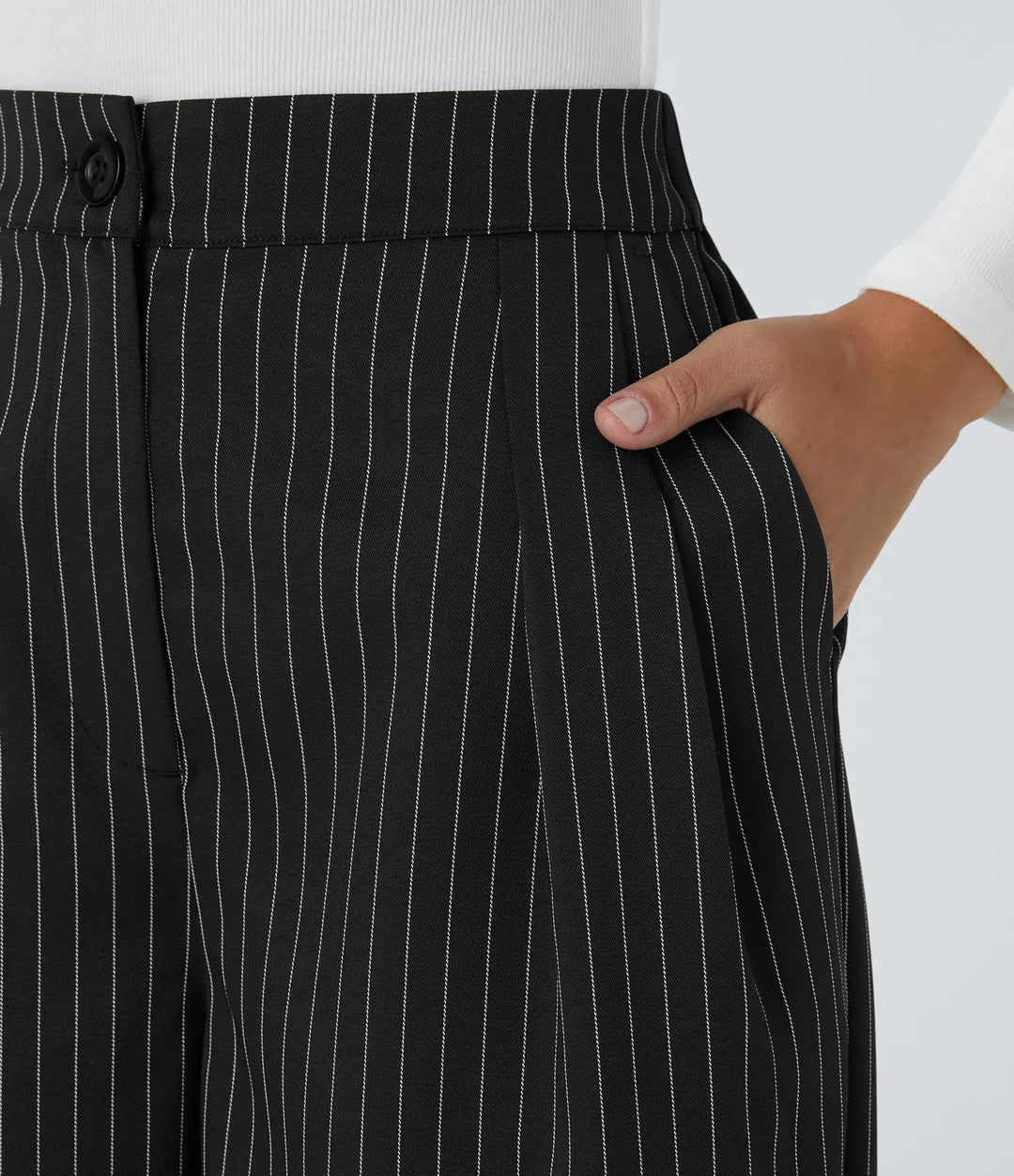 High Waisted Zipper Pocket Wide Leg Striped Work Trousers