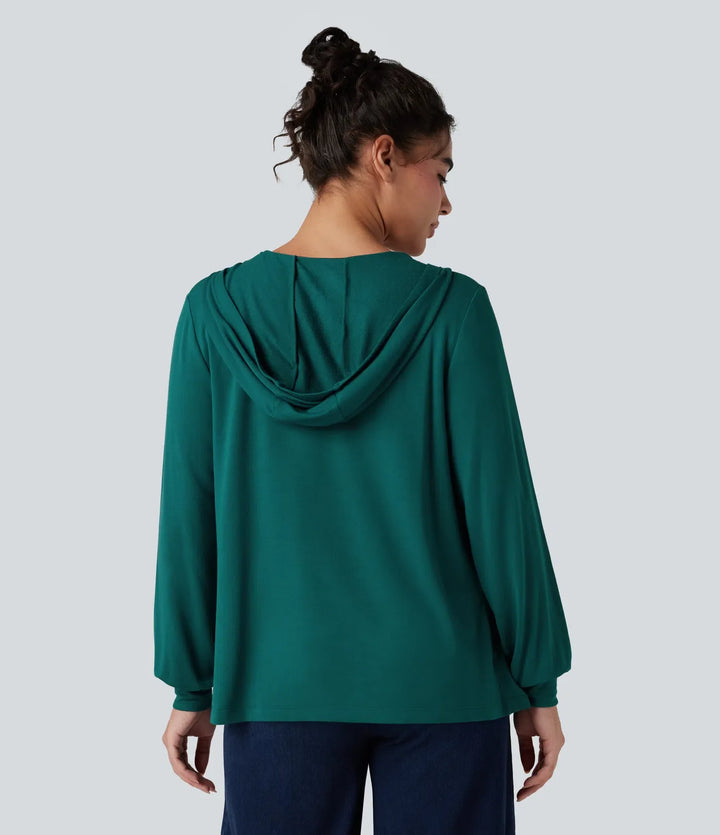 Hooded Square Neck Long Sleeve Casual Sweatshirt