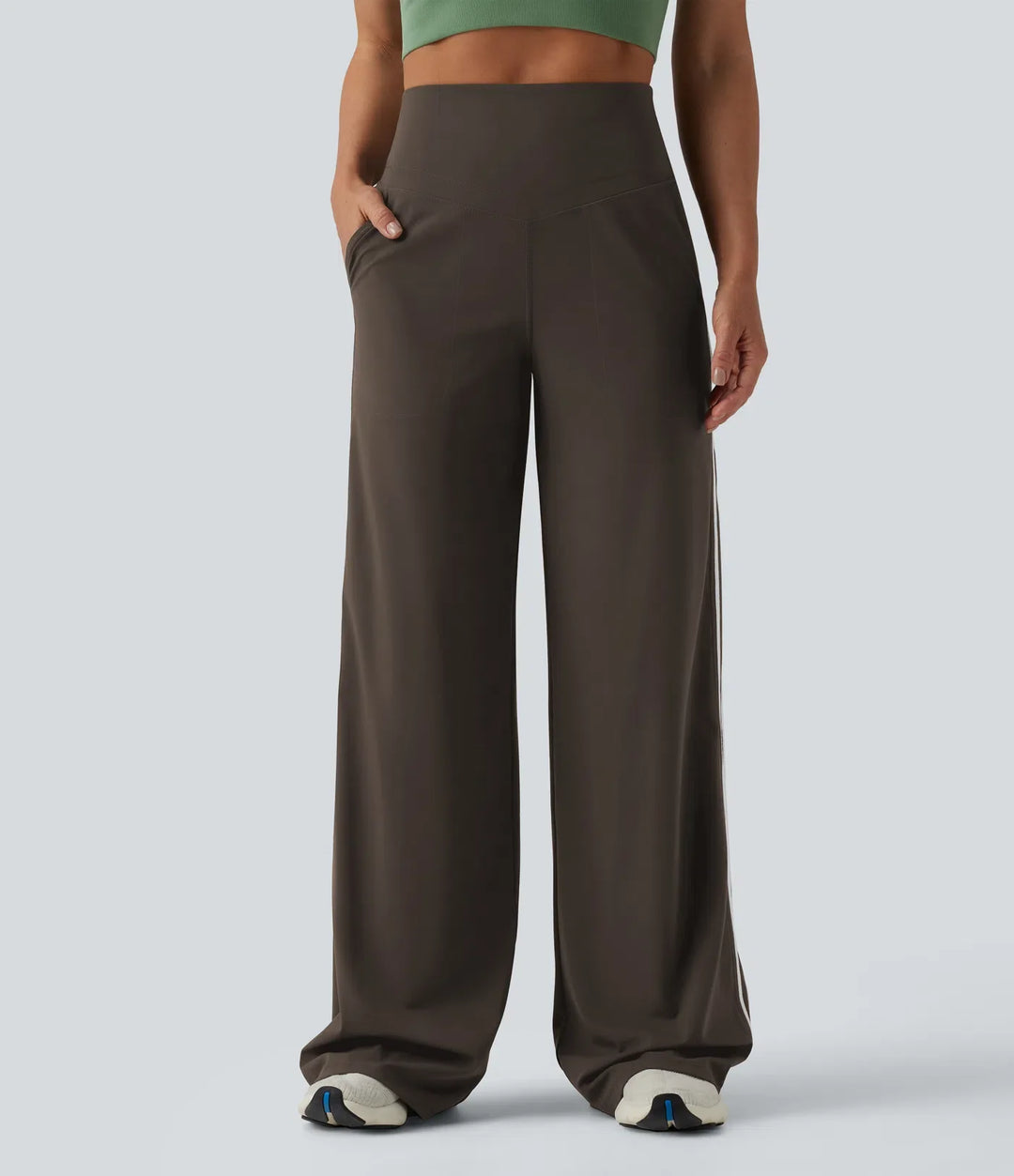 Halara UltraSculpt High Waisted Tummy Control Color Block Stripes Yoga Baggy Trousers with Pockets
