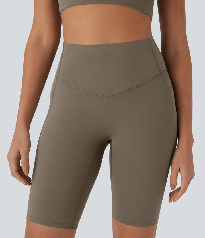 Halara UltraSculpt High Waisted Tummy Control Pocket Shaping Training Biker Shorts 9&
