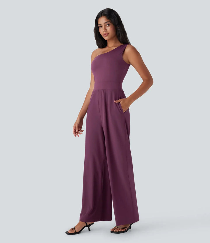Breezeful One Shoulder Quick Dry Jumpsuit with Pockets