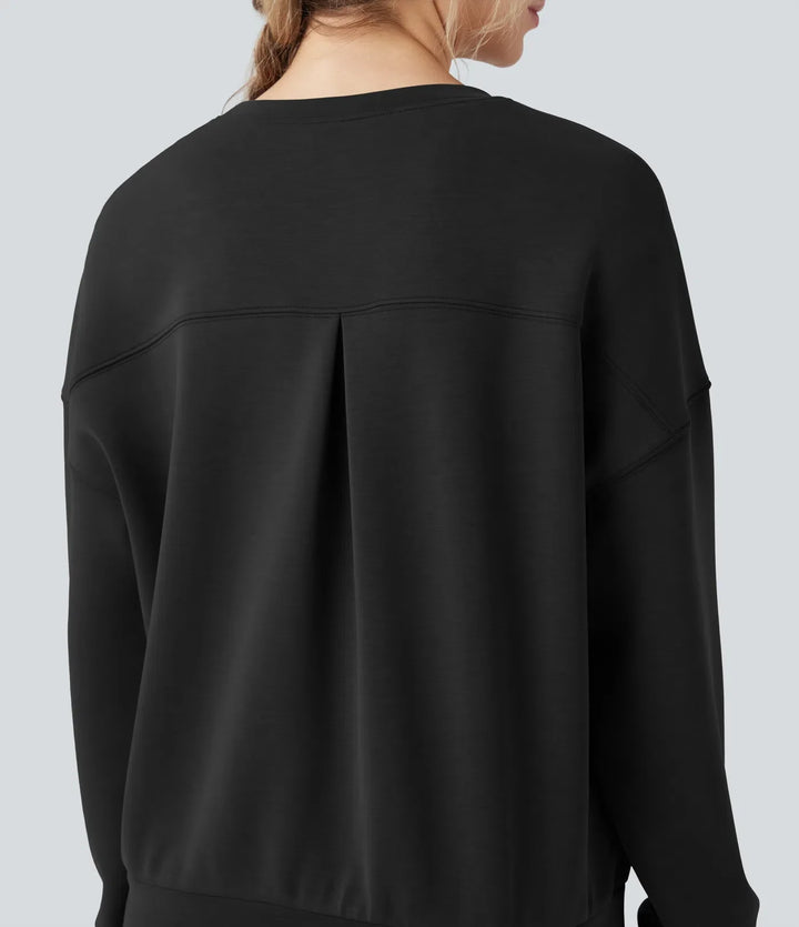 SpacerTek Rounded Neckline Long Sleeve Crossover Back Casual Sweatshirt