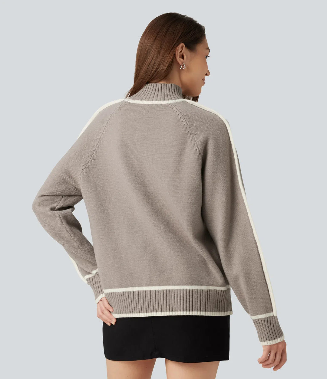 Mock Neck Raglan Long Sleeve Color Block Work Jumper