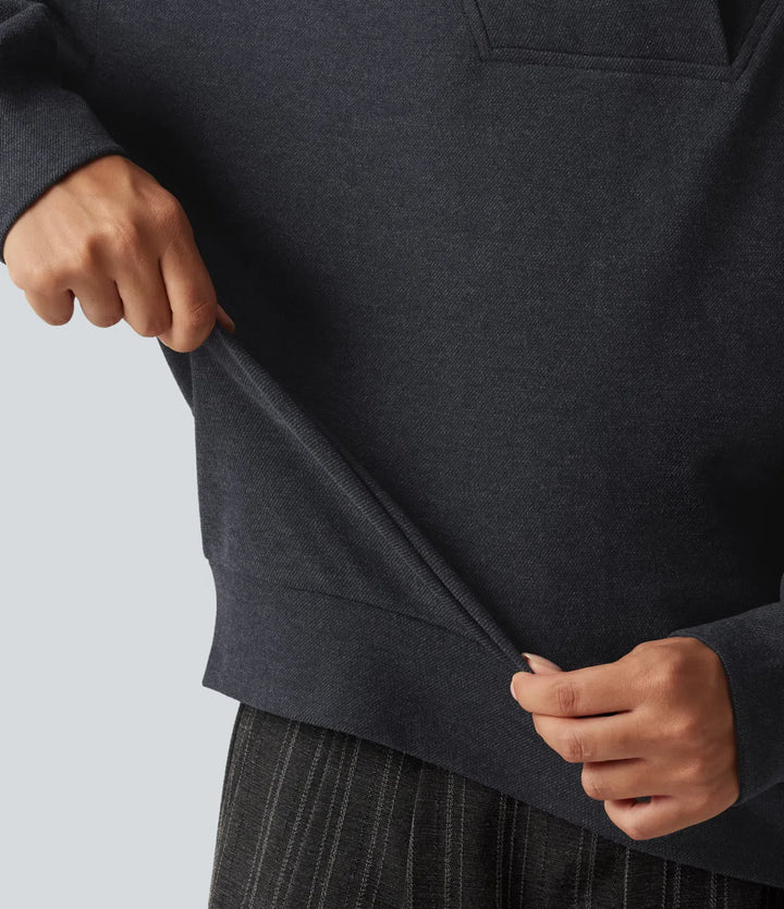 V Neck Dropped Shoulder Long Sleeve Casual Sweatshirt