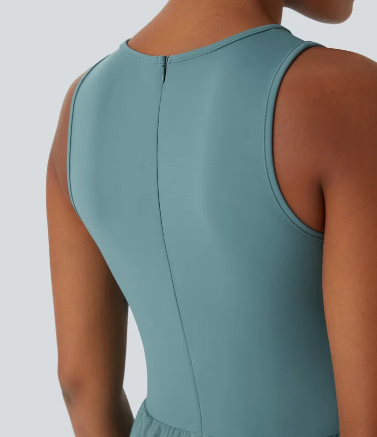 Breezeful Zipper Sleeveless Pocket Contrast Quick Dry Jumpsuit