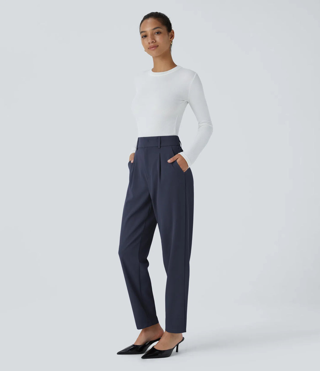 Halara Flex High Waisted Pocket Solid Work Tapered Trousers