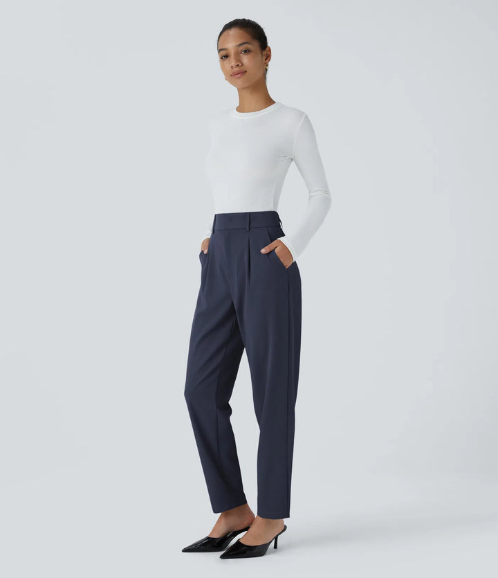 Halara Flex High Waisted Pocket Solid Work Tapered Trousers