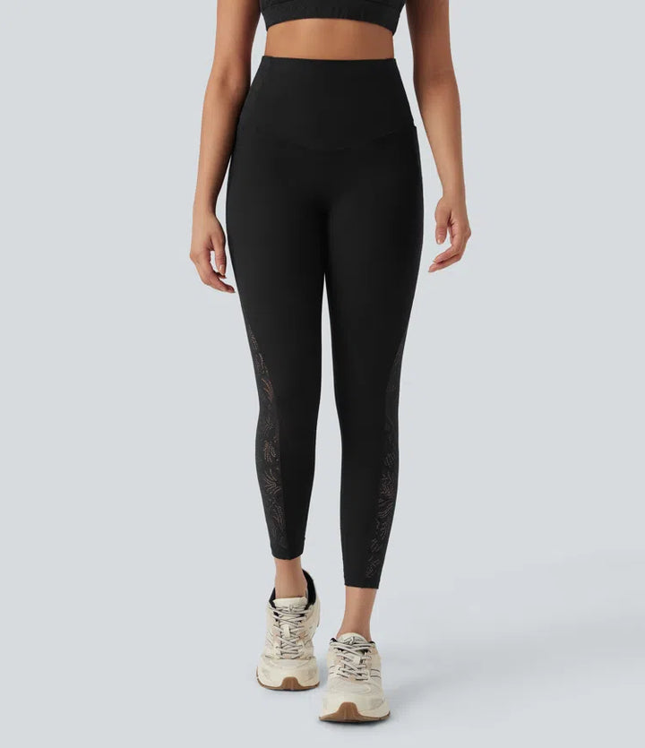 Halara UltraSculpt High Waisted Tummy Control Contrast Lace Shaping Training Leggings with Pockets