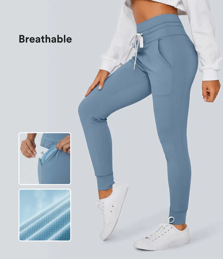 SoftlyZero Plush High Waisted Drawstring Pocket Plain Full Length Joggers