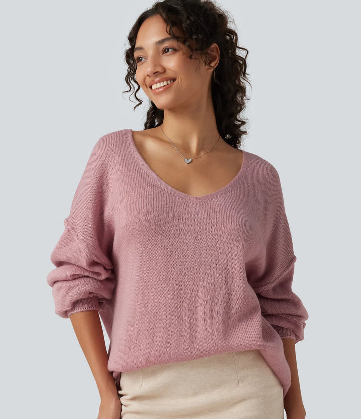 V Neck Long Sleeve Casual Jumper