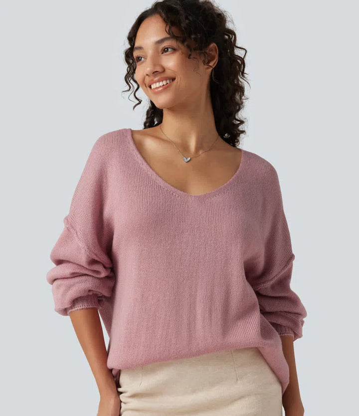 V Neck Long Sleeve Casual Jumper