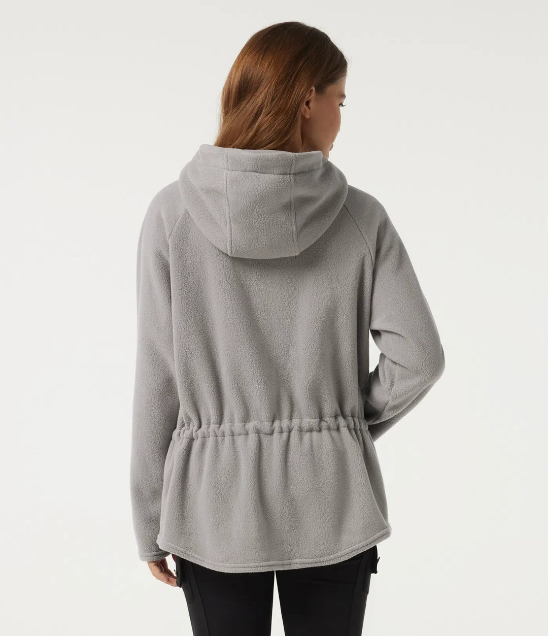 Hooded Long Sleeve Drawstring Curved Hem Fleece Casual Coat with Pockets