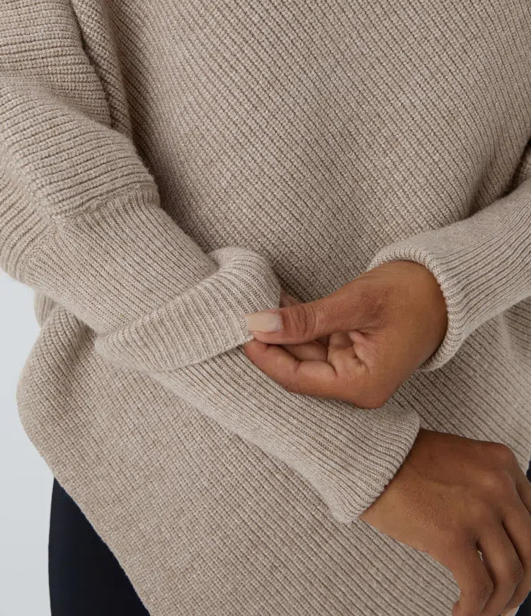 High Neck Long Sleeve Asymmetric Hem Work Jumper