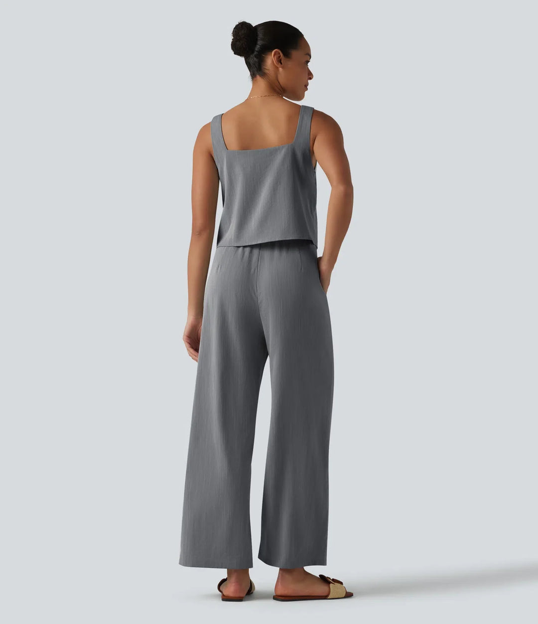 Square Neck Sleeveless Resort Linen-Feel Jumpsuit with Pockets-Easy Peezy