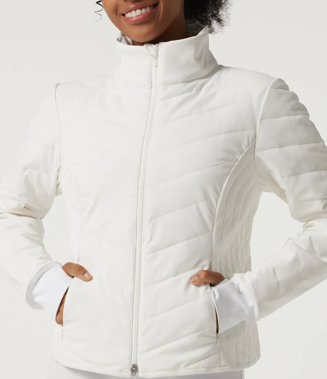 PuffFlex High Neck Long Sleeve Quilted Casual Padded Jacket with Pockets and Thumbholes